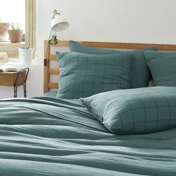 Kussensloop vierkant Katoengaas (60 x 60 cm) Gaïa Match Eendblauw