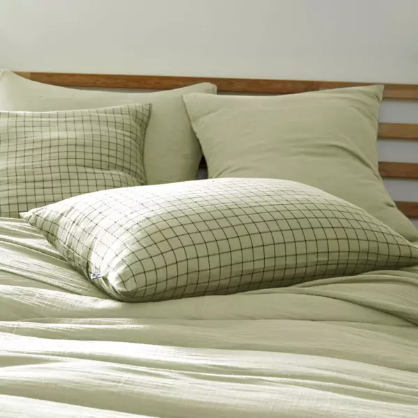 Funda de almohada rectangular en gasa de algodón (70 cm) Gaïa Mix Verde tilo