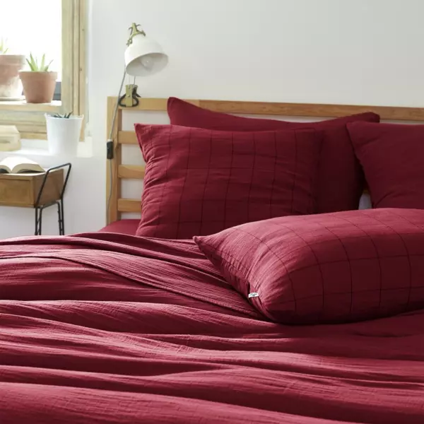 Funda de almohada cuadrada en en gasa de algodón (60 cm) Gaïa Match Burdeos
