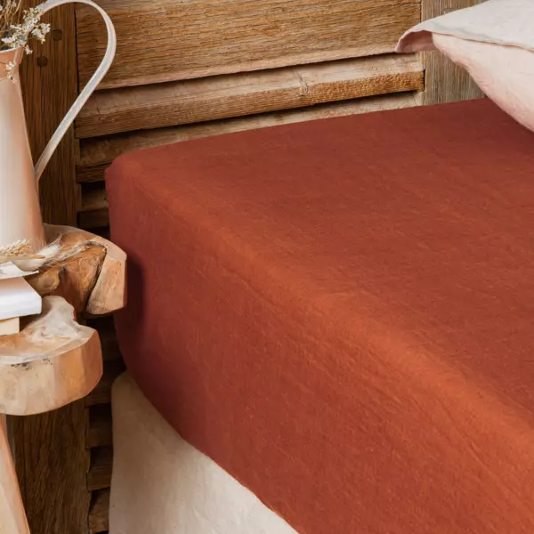 Lagen i vasket linned (180 x 200 cm) Louise Terracotta