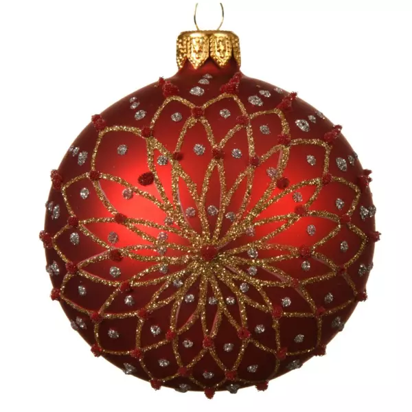 Lote de 6 bolas de Navidad en vidrio (D80 mm) Flores de lentejuelas Rojo