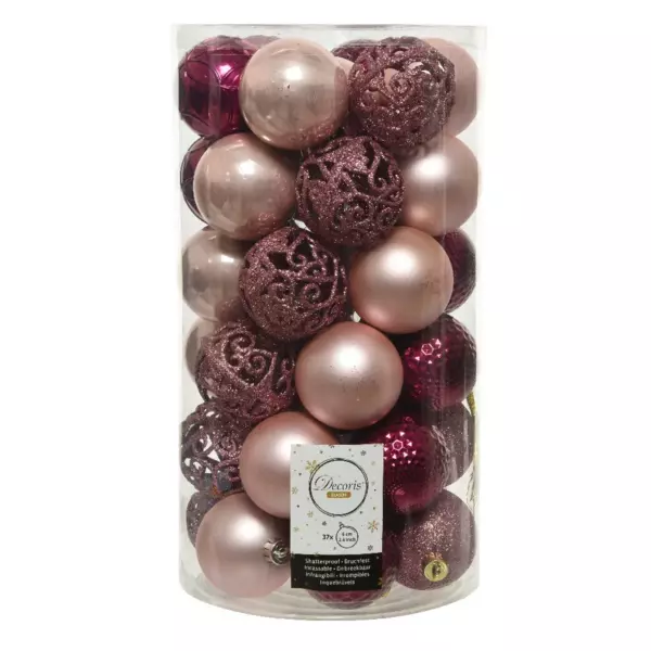 Lot de 37 boules de Noël (D60 mm) Alpine mix couleurs Vieux rose
