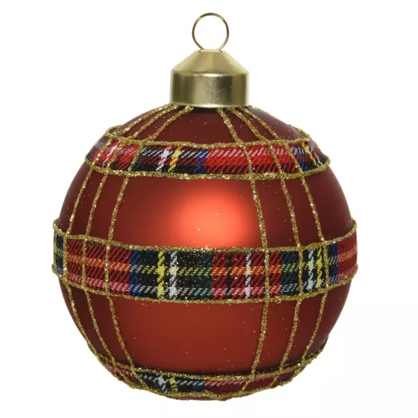 Lote de 3 bolas de Navidad en vidrio (D80 mm) Ecossais Burdeos