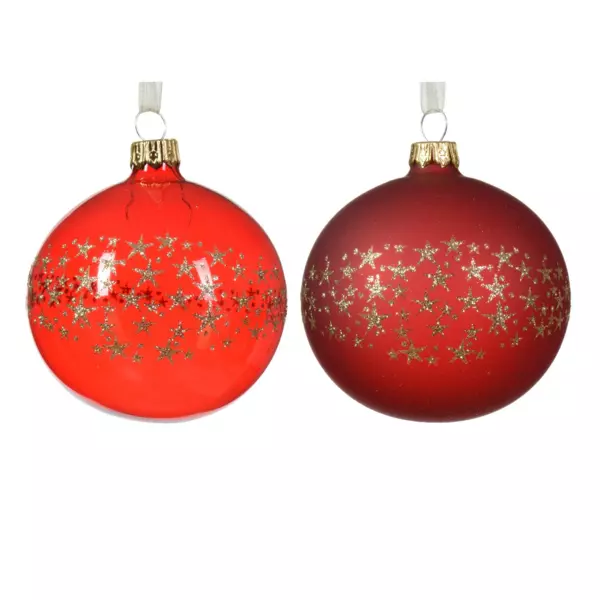 Lot de 6 boules de Noël (D80 mm) en verre Couronne d'étoiles Rouge