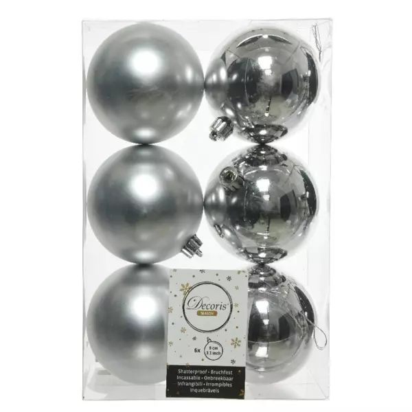 Lot de 6 boules de Noël (D80 mm) Alpine Argent