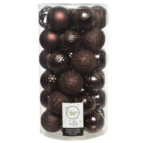 Lot de 37 boules de Noël (D60 mm) Alpine mix Marron foncé