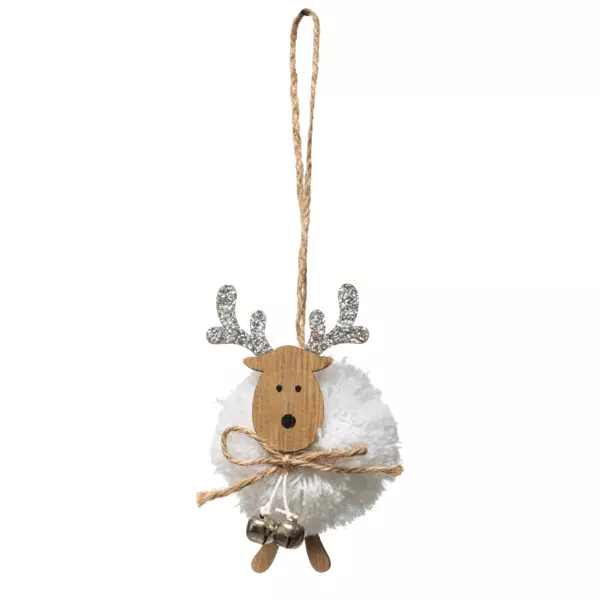 Renne à suspendre (H10 cm) Pompons Blanc