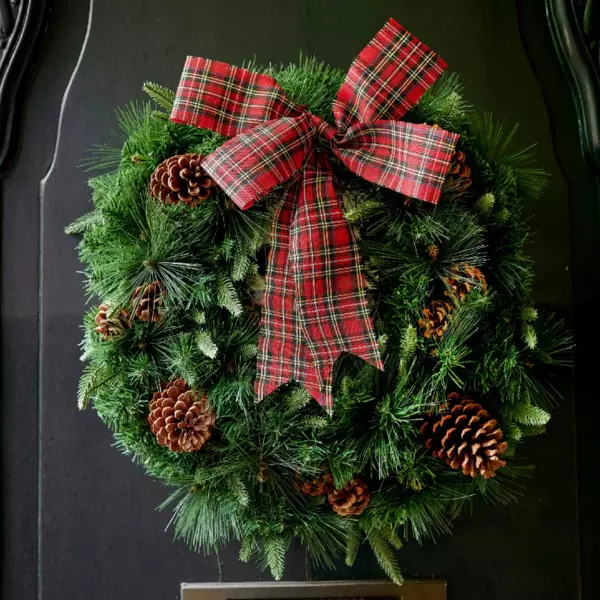 Nœud de Noël (H26 cm) à carreaux Rouge