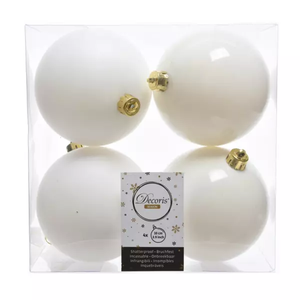 Lot de 4 boules de Noël (D100 mm) Alpine Blanc laine