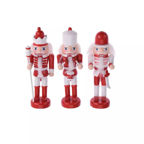 Lot de 3 soldats Casse-noisette à suspendre (H12 cm) Jemy Blanc et rouge