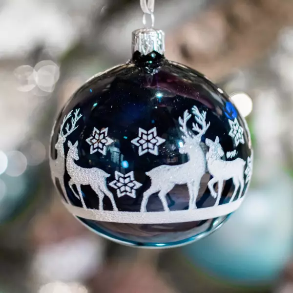 Lote de 6 bolas de Navidad en vidrio (D80 mm) Bajo la nieve Azul noche