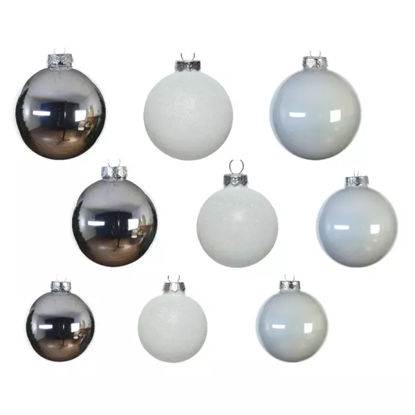 Lot de 42 boules de Noël en verre (D70 mm) (D60 mm) (D50 mm) Domeona Argent / Blanc