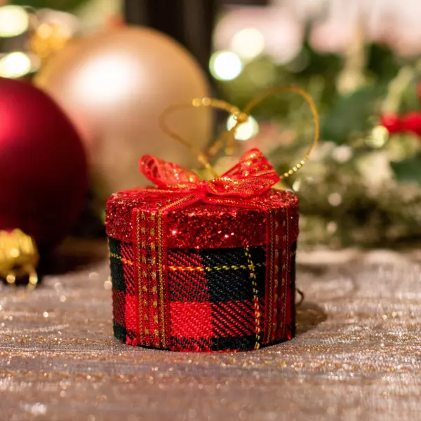 Adorno de fiesta para colgar Regalo redondo de purpurina Rojo
