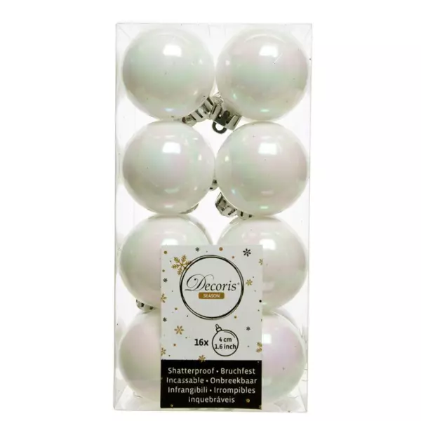 Lot de 16 boules de Noël (D40 mm) Alpine Blanc irisé