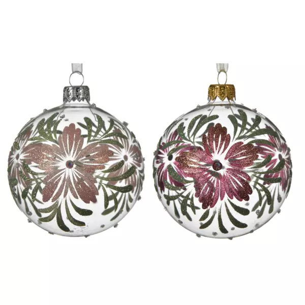 Lote de 6 bolas de Navidad en vidrio (D80 mm) Dahlia Rosa palo
