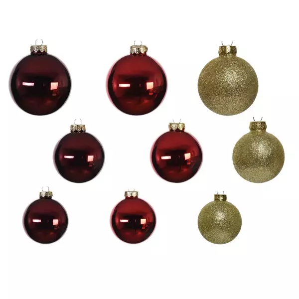 Lote de 42 bolas de Navidad en vidrio (D60 mm) (D50 mm) en vidrio Domeona Oro/ Rojo