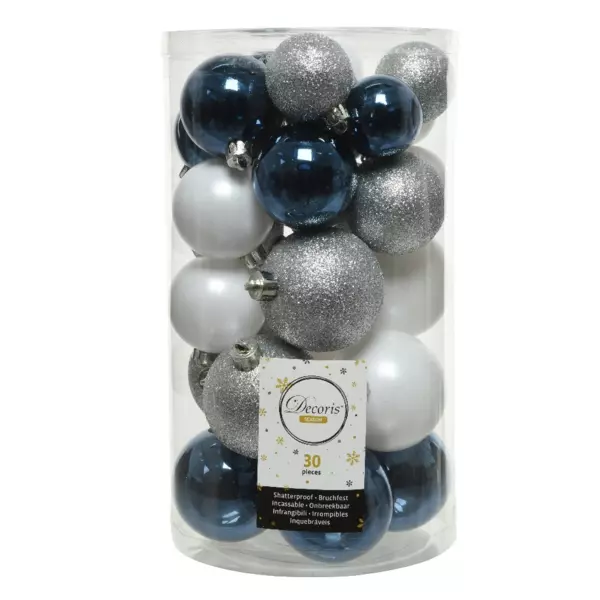 Lote de 30 bolas de Navidad Alpine mezcla de colores Plata / Medianoche