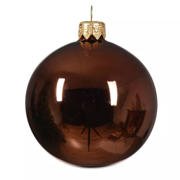 Lote de 4 bolas de Navidad en vidrio (D100 mm) Arctique brillantes Café castaño