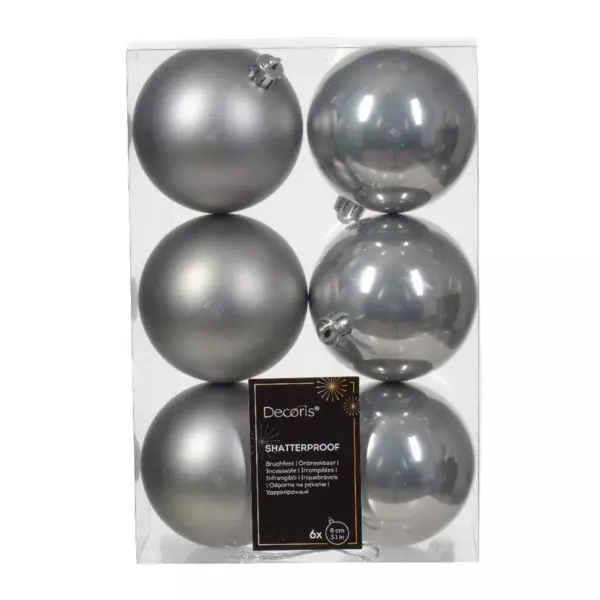 Lot de 6 boules de Noël (D80 mm) Alpine Gris marbre