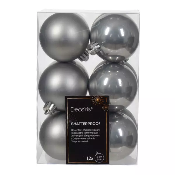 Lot de 12 boules de Noël (D60 mm) Alpine Gris marbre