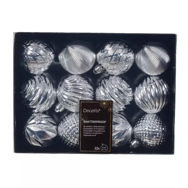 Lot de 12 boules de Noël (D60 mm) Jem Argent