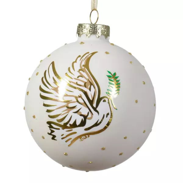 3er Set Weihnachtskugeln (D80 mm) aus Glas Colombe Wollwei