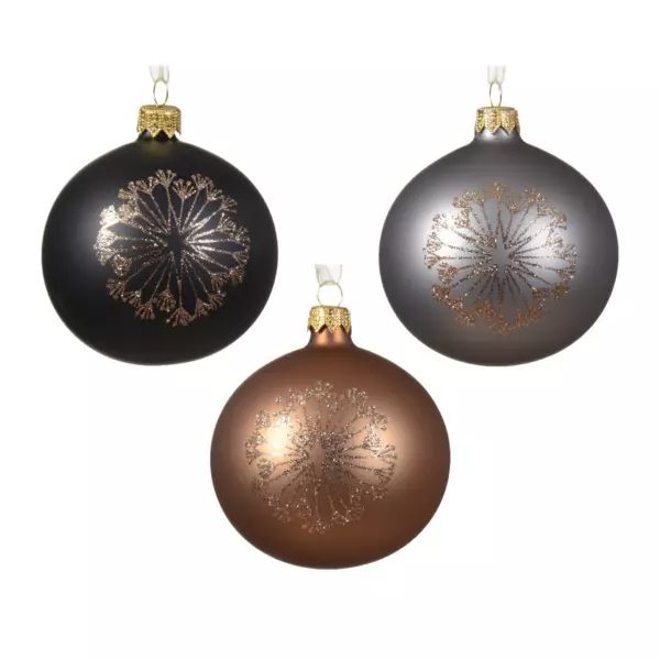 Lot de 6 boules de Noël (D80 mm) en verre Til Noir, gris marbre et Noix de pécan