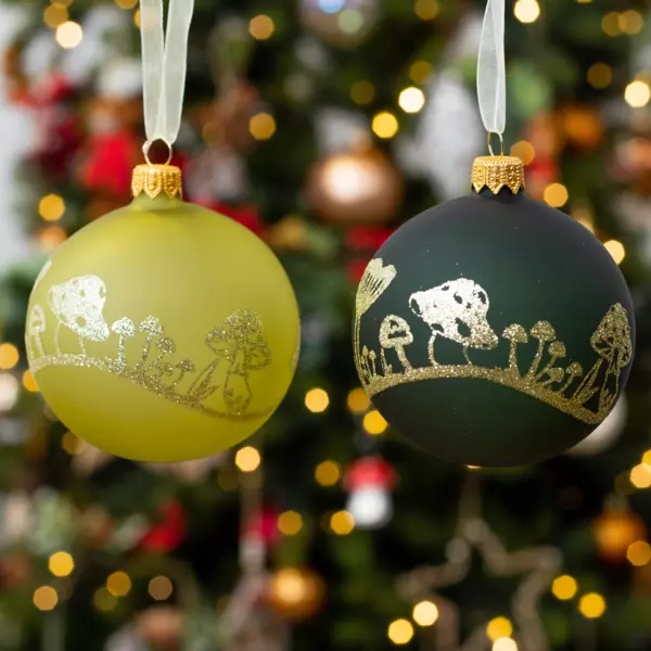 Lot de 6 boules de Noël (D80 mm) en verre Champignons Pistache