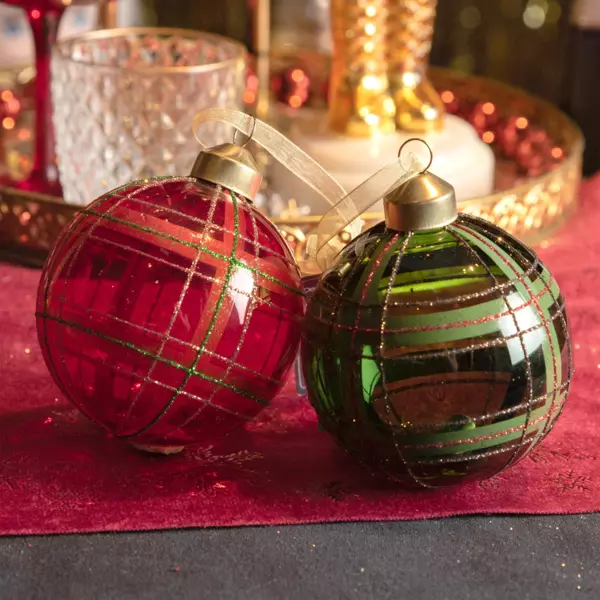 Lote de 12 bolas de Navidad (D80 mm) en vidrio Lauri Rojo