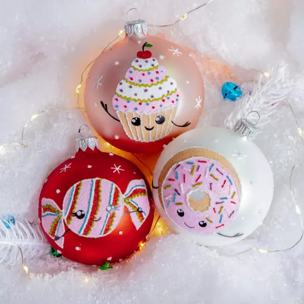 6er Set Weihnachtskugeln (D80 mm) aus Glas Gourmandises Rosa