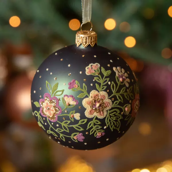 Lote de 6 bolas de Navidad (D80 mm) en vidrio Bouquet Verde
