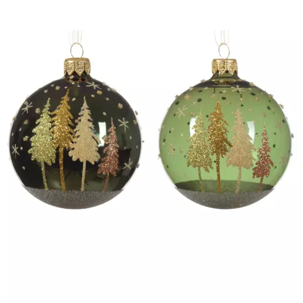 Set van 6 glazen kerstballen (D80 mm) Pia dennengroen