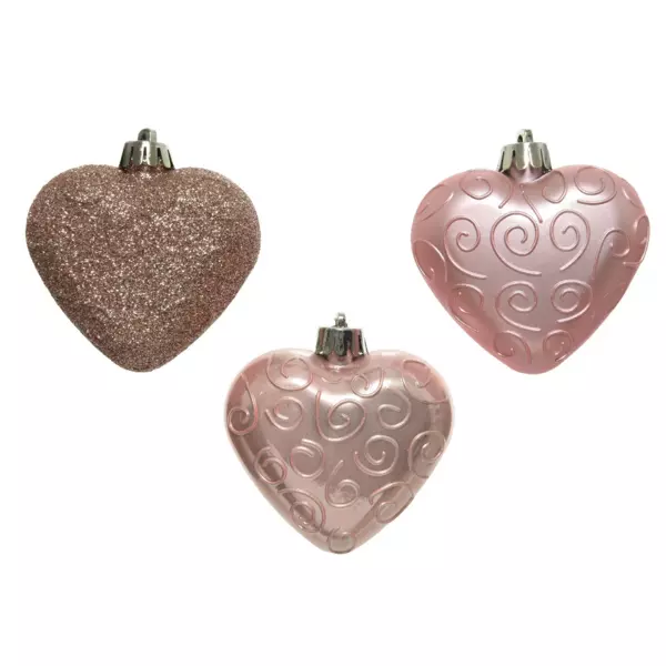 Lot de 6 coeurs de No�l � suspendre (H6 cm) Alpine Rose poudr�