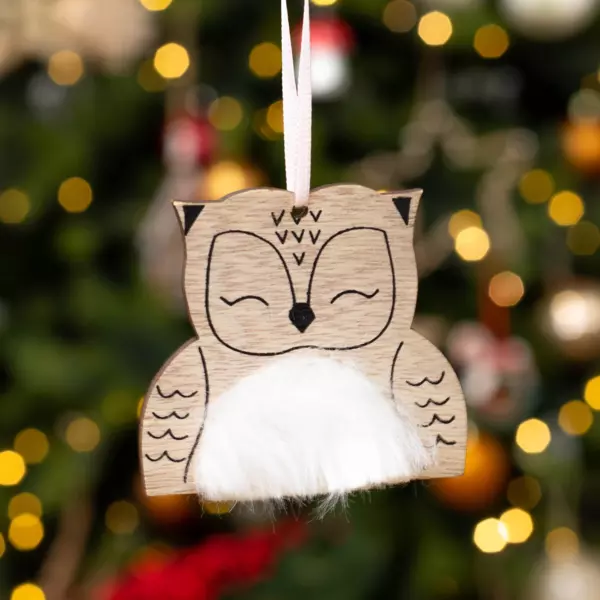 Adorno para colgar Búho peludo de Navidad Natural