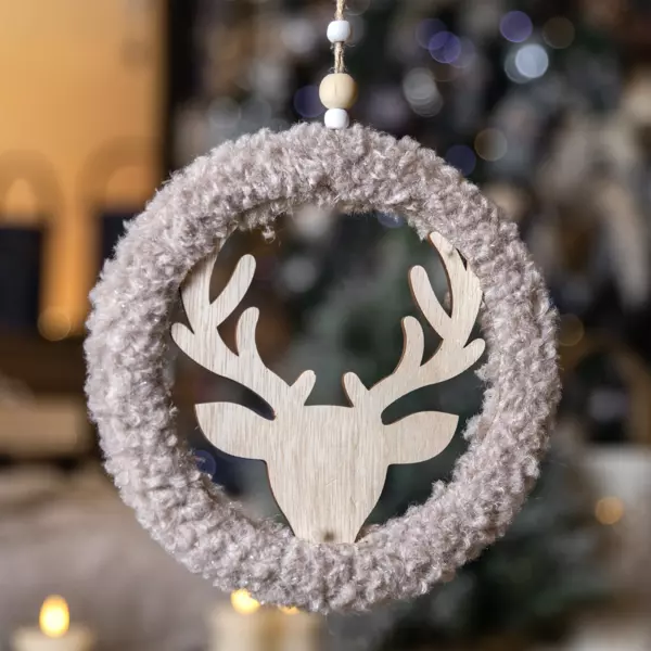 Renne à suspendre (H19 cm) Couronne Marron