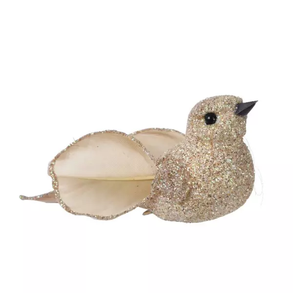 Kerstvogel op clip (H4 cm) Champagne veer