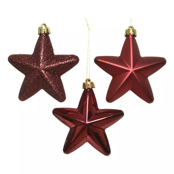 Lot de 6 étoiles de Noël à suspendre (H7 cm) Alpine Bordeaux