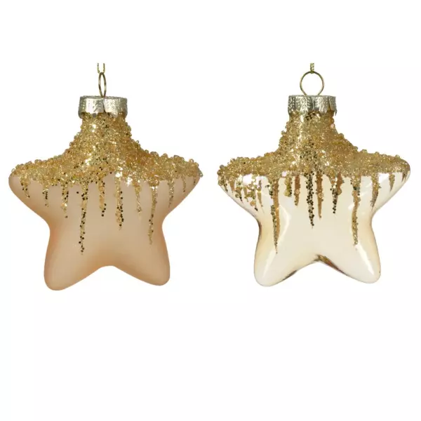 Lote de 2 estrellas de Navidad en vidrio Arctique Oro