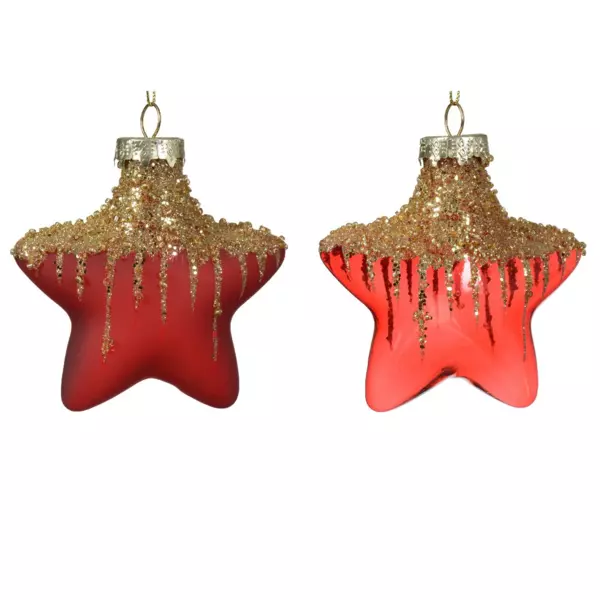 Lote de 2 estrellas de Navidad en vidrio Arctique Rojo