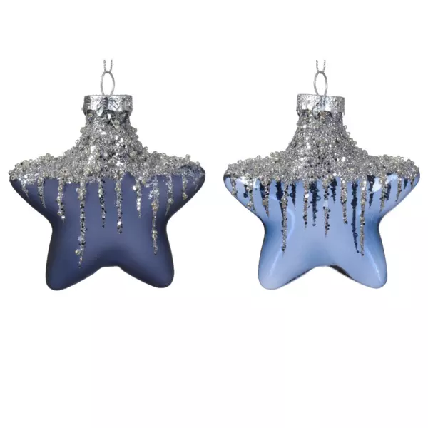 Lote de 2 estrellas de Navidad en vidrio Arctique Azul noche