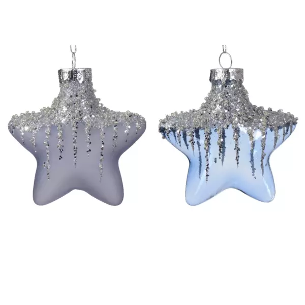 Lot de 2 étoiles de Noël à suspendre en verre (H10 cm) Arctique Bleu vaporeux