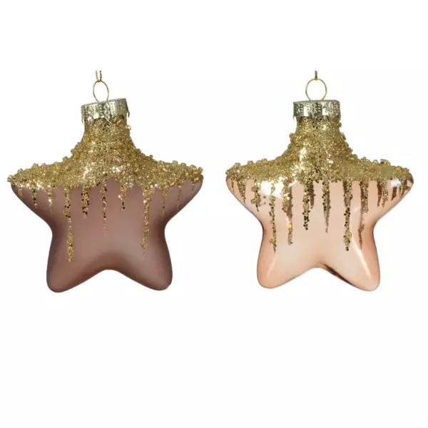 Lot de 2 étoiles de Noël à suspendre en verre (H10 cm) Arctique Brun café