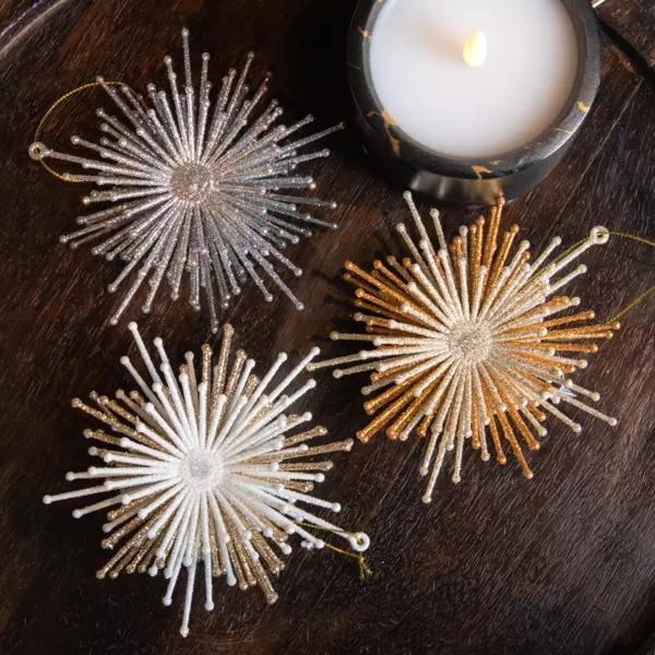 Lot de 3 étoiles (H12 cm) Pluie de paillettes Argent