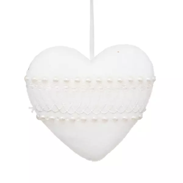 Coeur à suspendre (H9 cm) Perles Blanc