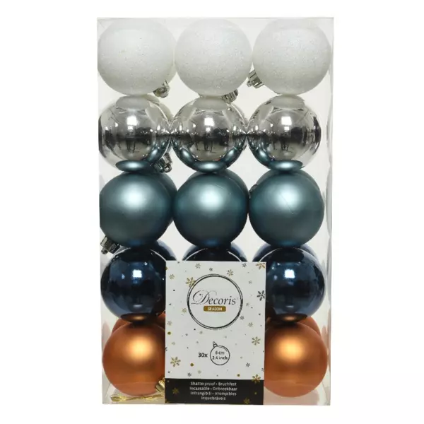 Lot de 30 boules de Noël (D60 mm) Alpine multi Bleu glacier