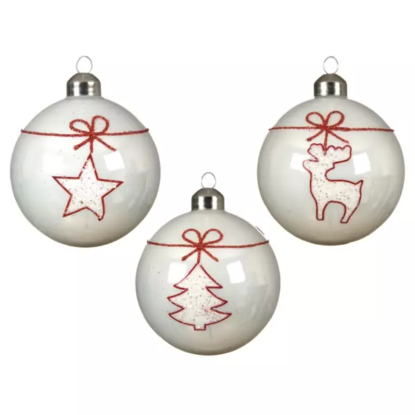 Lote de 3 bolas de Navidad en vidrio (D80 mm) Tradición Blanco