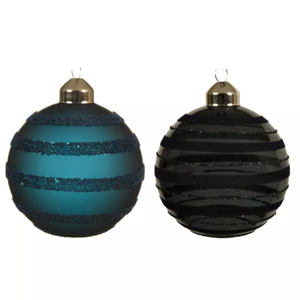 Lote de 3 bolas de Navidad en vidrio (D80 mm) Linta Azul noche