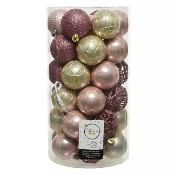 Lot de 37 boules de No�l  Alpine Rose poudr�