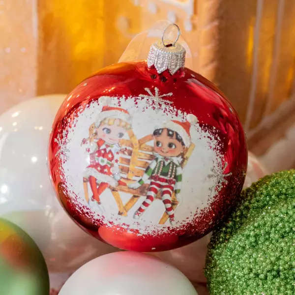 Lot de 6 boules de Noël en verre (D80 mm) Chérubins Rouge