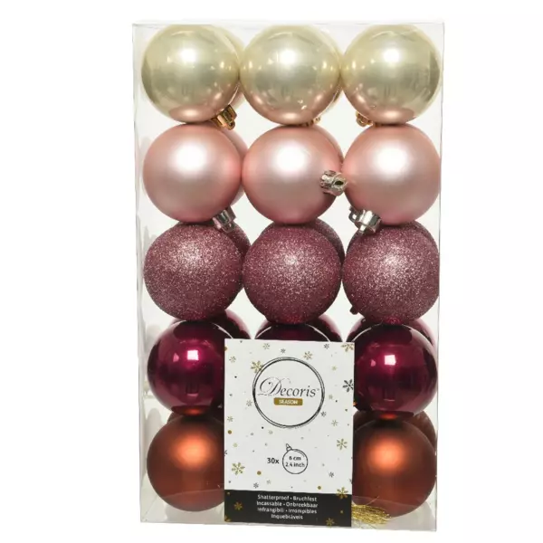 Lot de 30 boules de Noël (D60 mm) Alpine multi Vieux rose